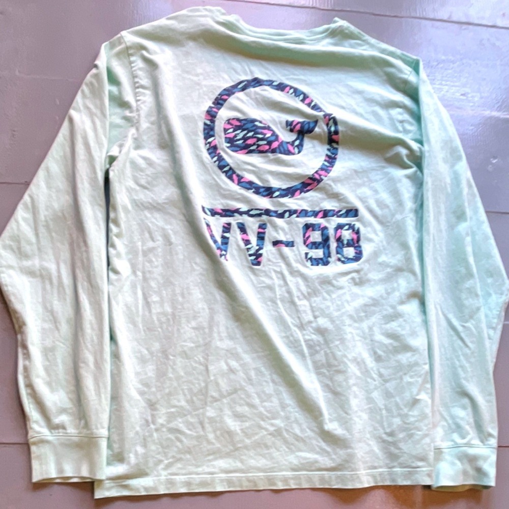 Vineyard Vines VV-98 Mens S Light Green Whale Long Sleeve Pocket T-Shirt